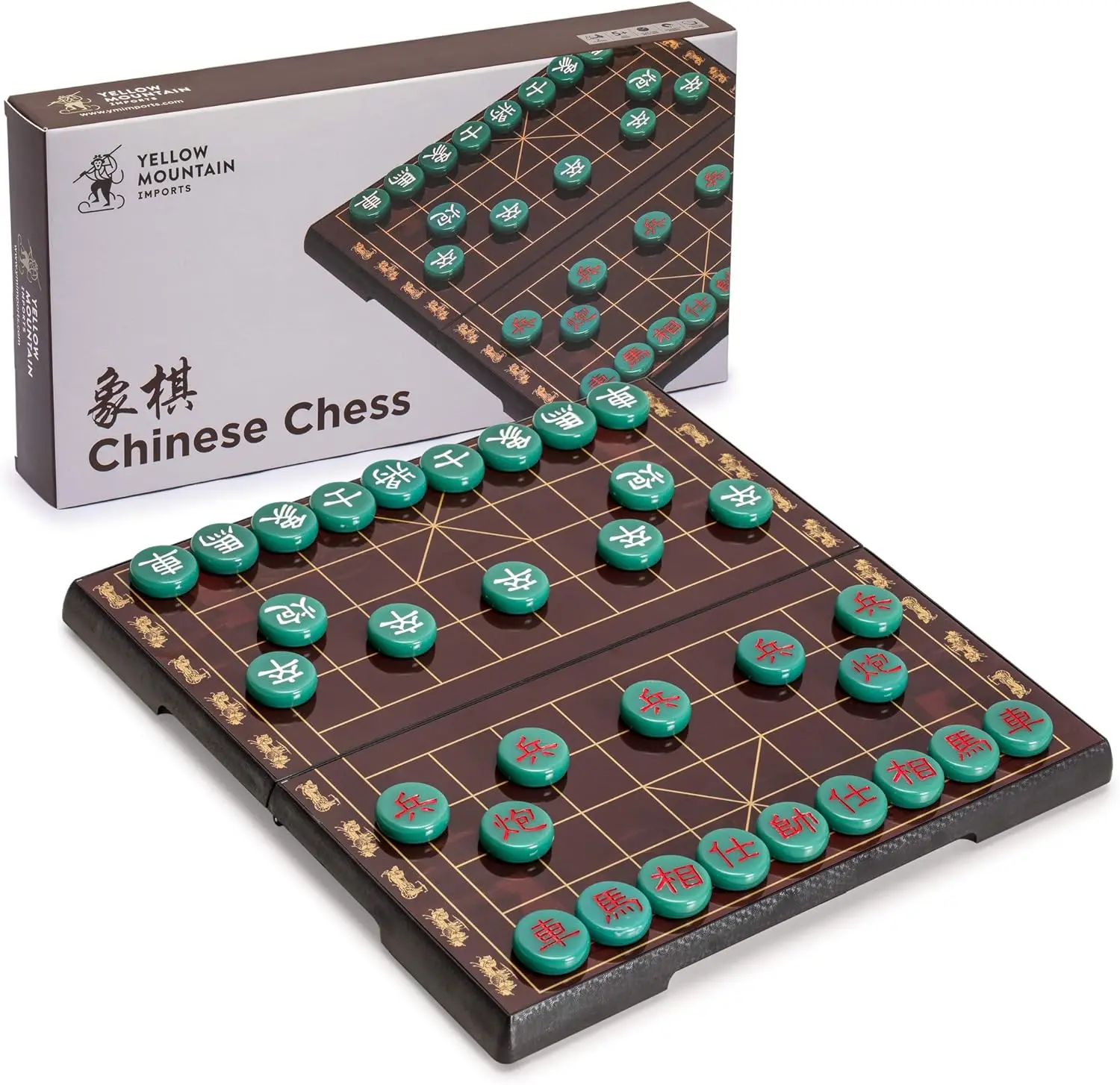 Conjunto de jogo de tabuleiro de viagem magnético de xadrez chinês (Xiangqi) (12,8 polegadas) com peças de jogo de cor jade