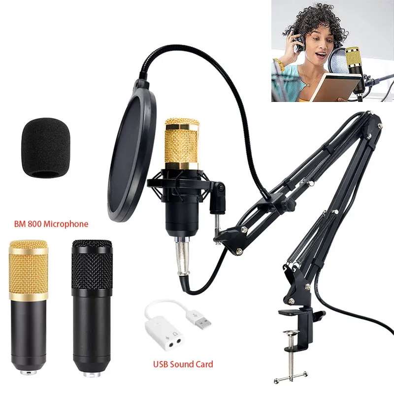 Bm800 Condenser Microphone V8 Mobile Phone Sound Card Anchor Computer Recording Stand Live Streaming Online Usb Cantilever Brack