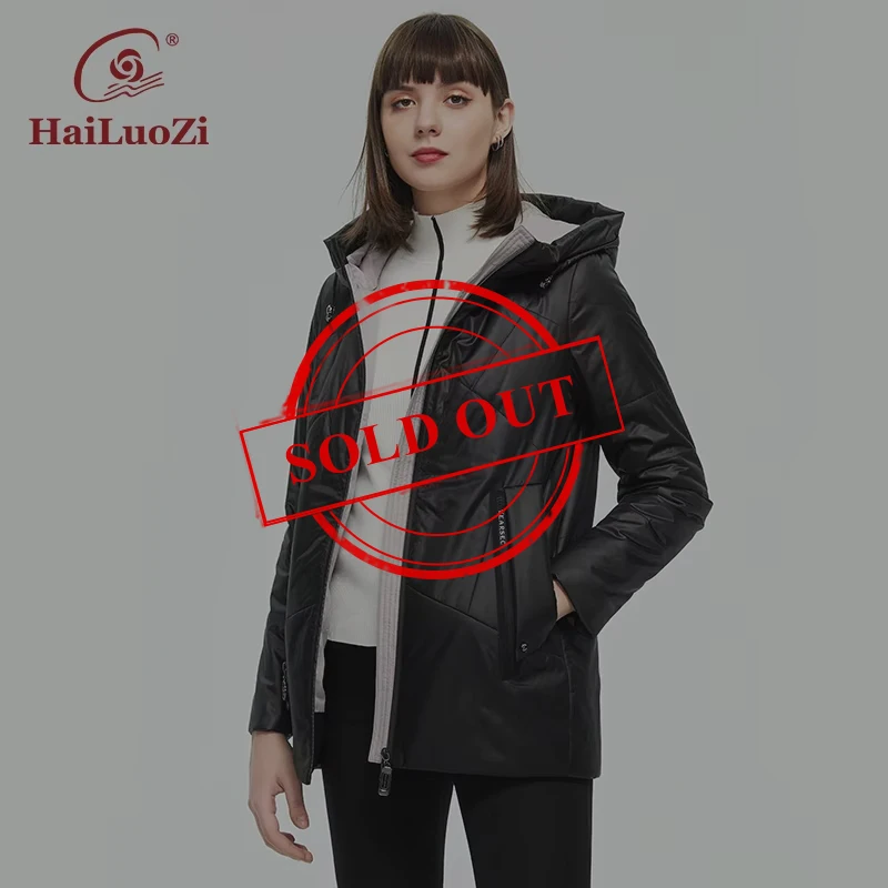 HaiLuoZi 2022 Women\'s Autumn Winter Jackets Zipper Hooded Women Coat Thin Cotton Fashion Short Warm Outwear Casual Parka 38