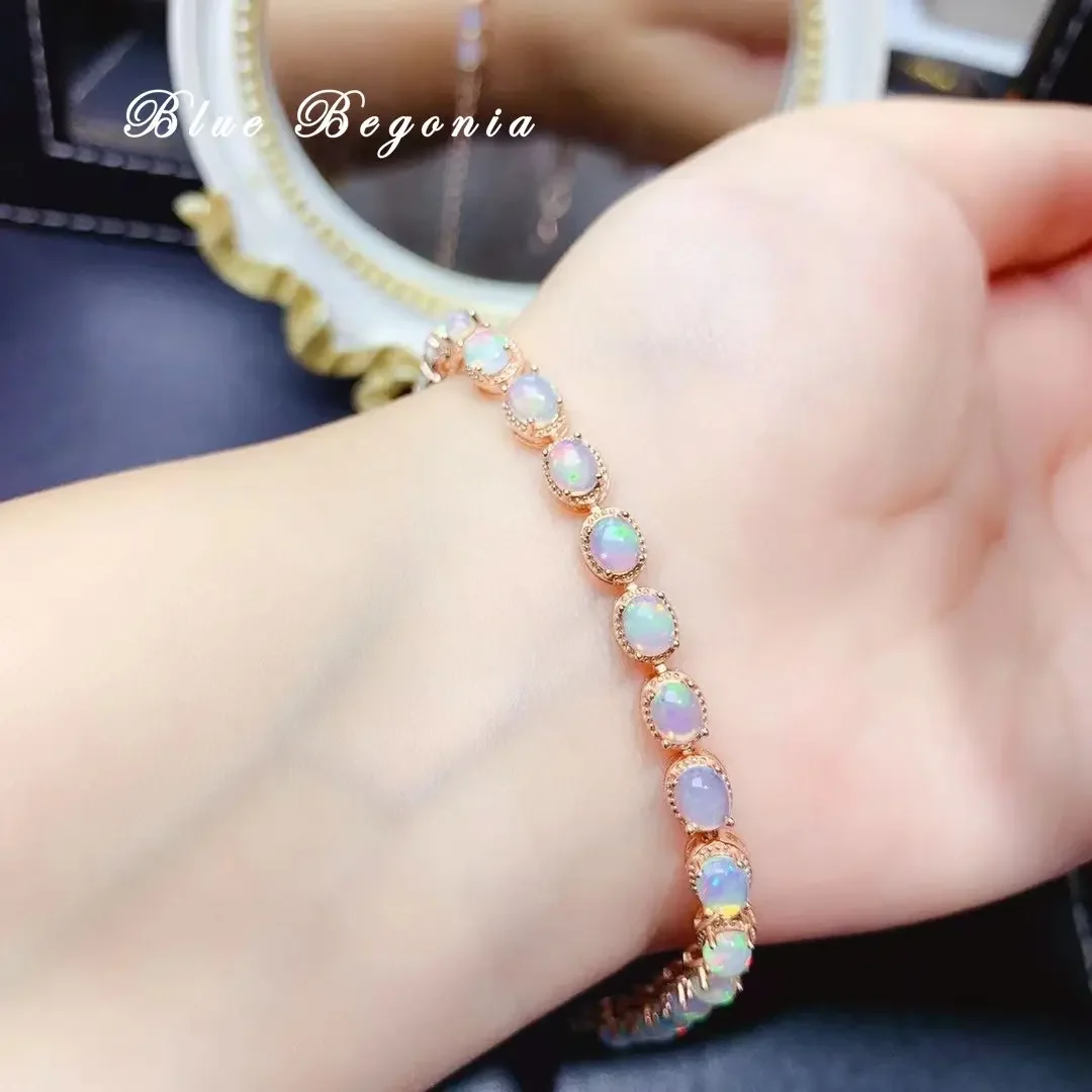 Natural Real Opal Bracelet 925 Sterling Silver 20pcs 4*5mm Gemstone Bracelets for Women Engagement Wedding Jewelry Gifts