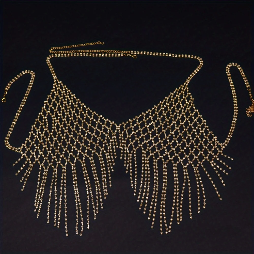 Luxury 2024 New Bra Chain Tassel Women's Chest Versatile Accessories Bohemian Sexy Beach Body Jewelry Crystal Fashion Beach Top view 3