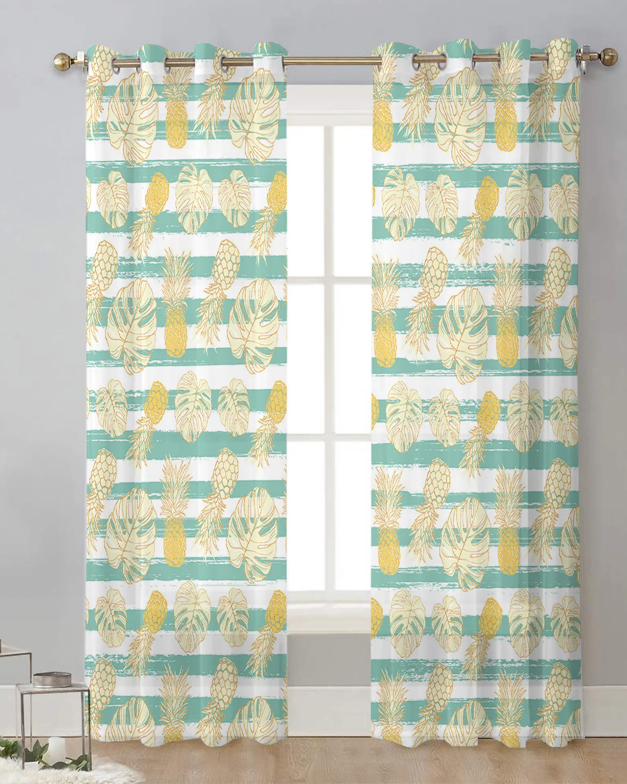 

Tropical Turtle Back Bamboo In Summer Sheer Curtains for Living Room Printed Tulle Window Curtain Luxury Home Decor Drapes