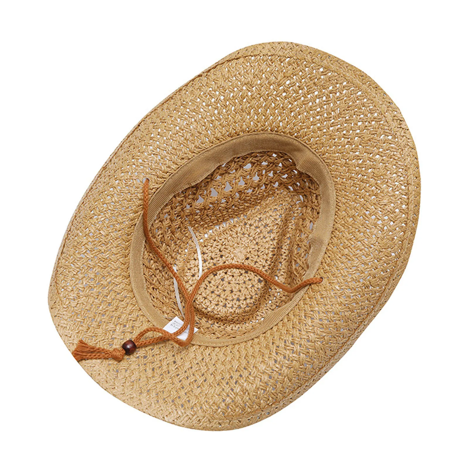 Straw Western Cowboy Hat for Women Men Classic Vintage Hollow Out Unisex Curled Wide Brim Sun Hat Fishing Hat Climbing Cap