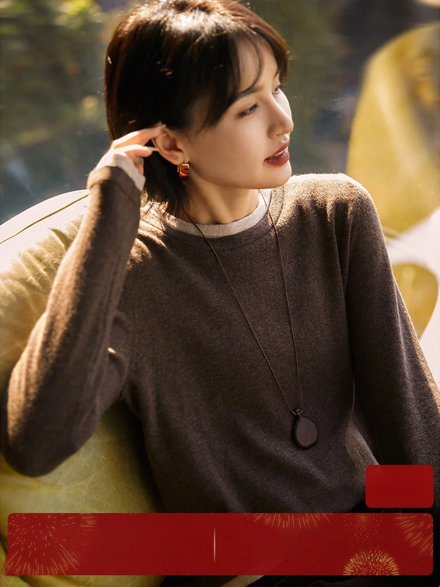 

Xhange Camere Knitwear Double Layer Collar Base Color Blo Women's Long Sve Sweater Commute Sle Regular Fit Autumn Piece