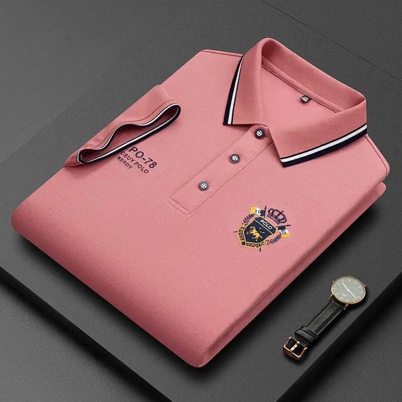 Men's Embroidered Polo Shirt Non-ironing Short-sleeved Top Middle Age New Cross-border Fashion Brand Shirt