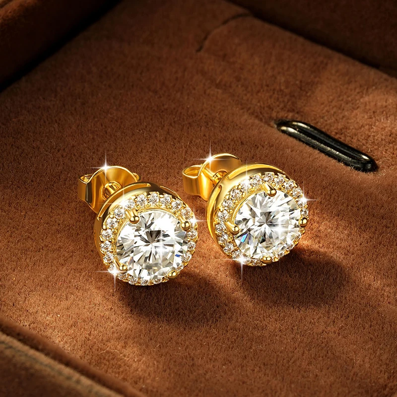 Rrjzz 0,5CT 1CT D-Farbe Brillanter Rundschliff Labor-Moissanit Halo Ohrstecker 14k Weißgold Plattiert Damen-Ohrringe Schmuck – Detail 10