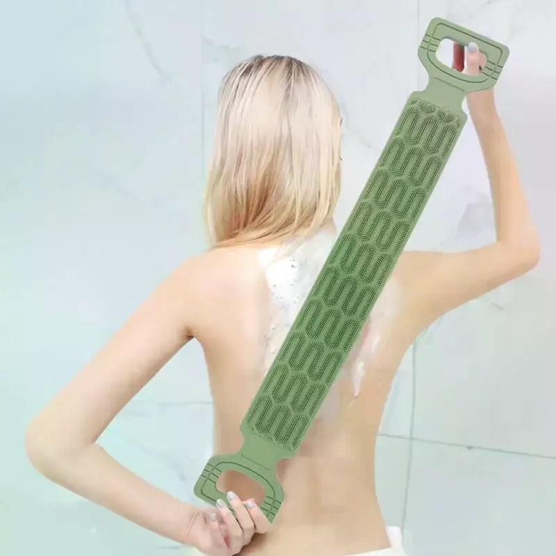 Silicone Back Scrubber Towel With Rope Handles - Exfoliating Bath Tool For Deep Clean, Textured Surface For Easy Reach