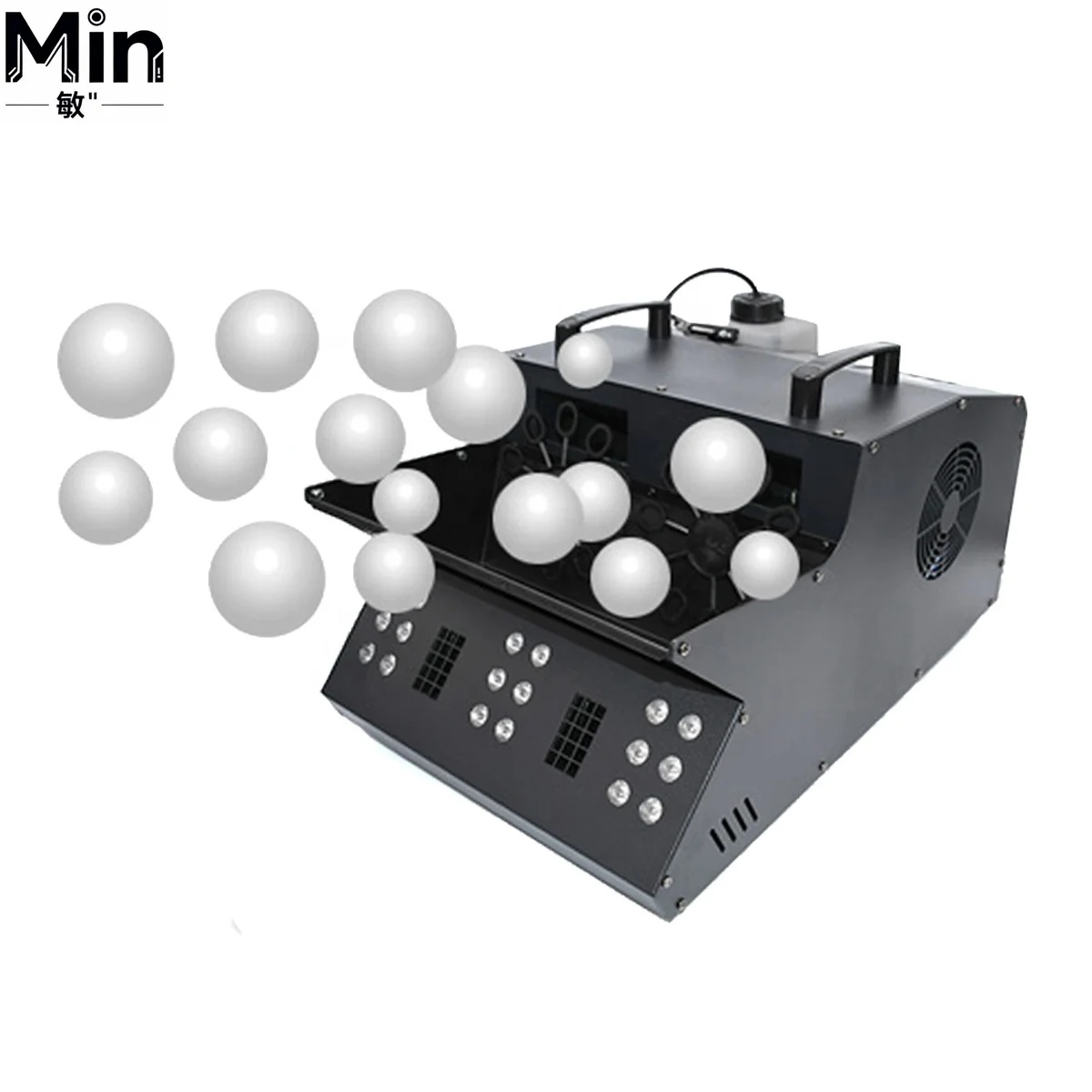 3 In 1 18PCS 1500W RGB LED 8 Channel DMX Remote Control Two Wheel Fog Bubble Blower Hurricane Bubble Haze Machine