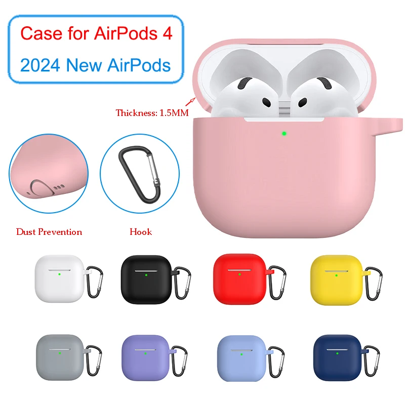 Pure Color Silicone Case for Apple AirPods 4 Cover for Air Pods 2024 New Latest Newly Released Headphones Protective Shell