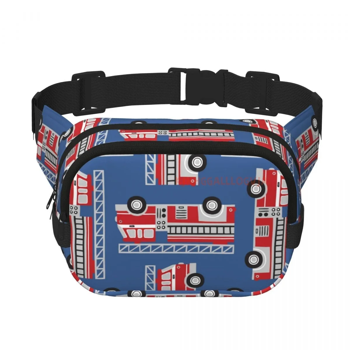 Cartoon Fire Trucks Pattern Trendy pack crossbod Square Double Layer Waist Bag Travel and Workout Accessory