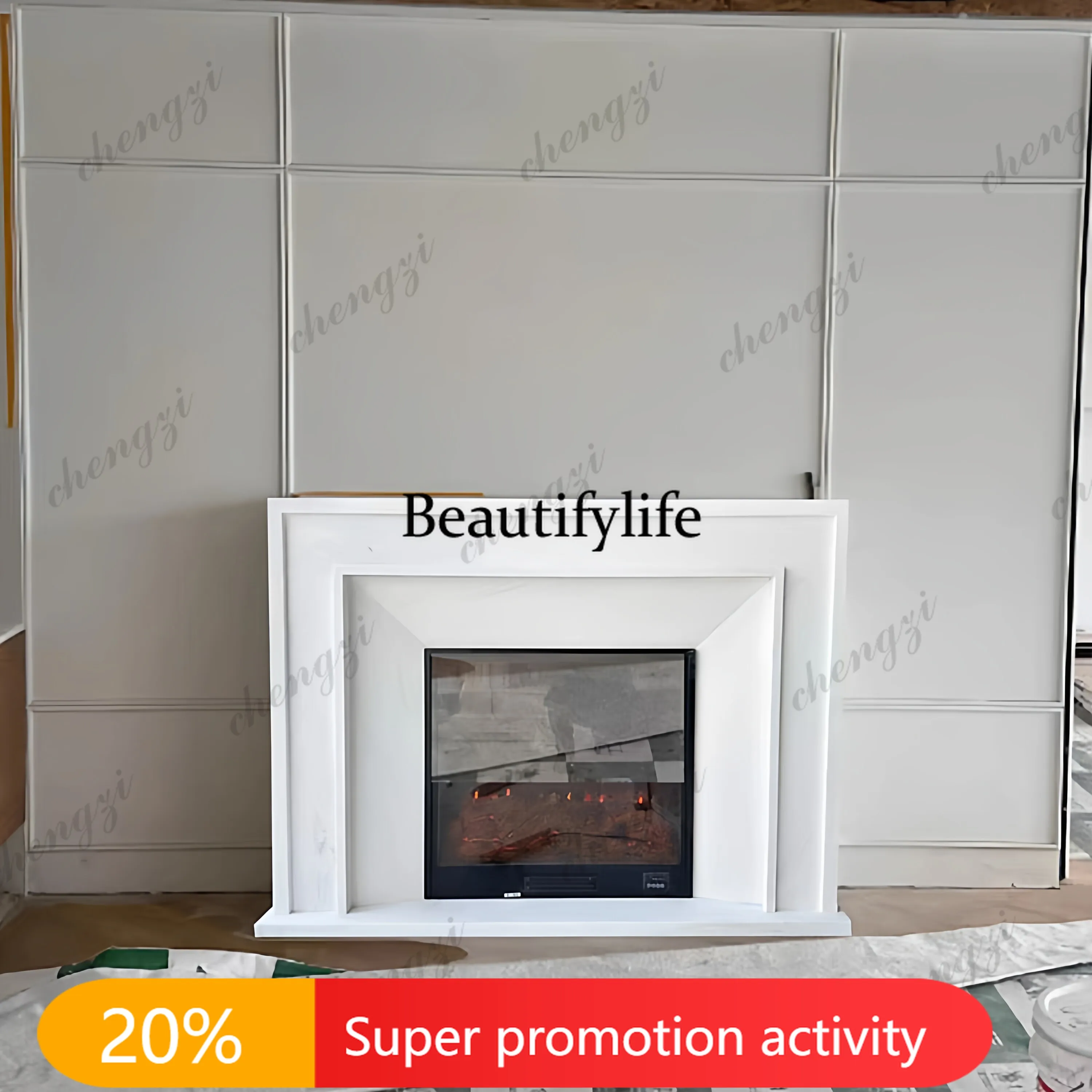 N178 Marble fireplace French retro living room natural white cave stone fireplace rack decorative cabinet