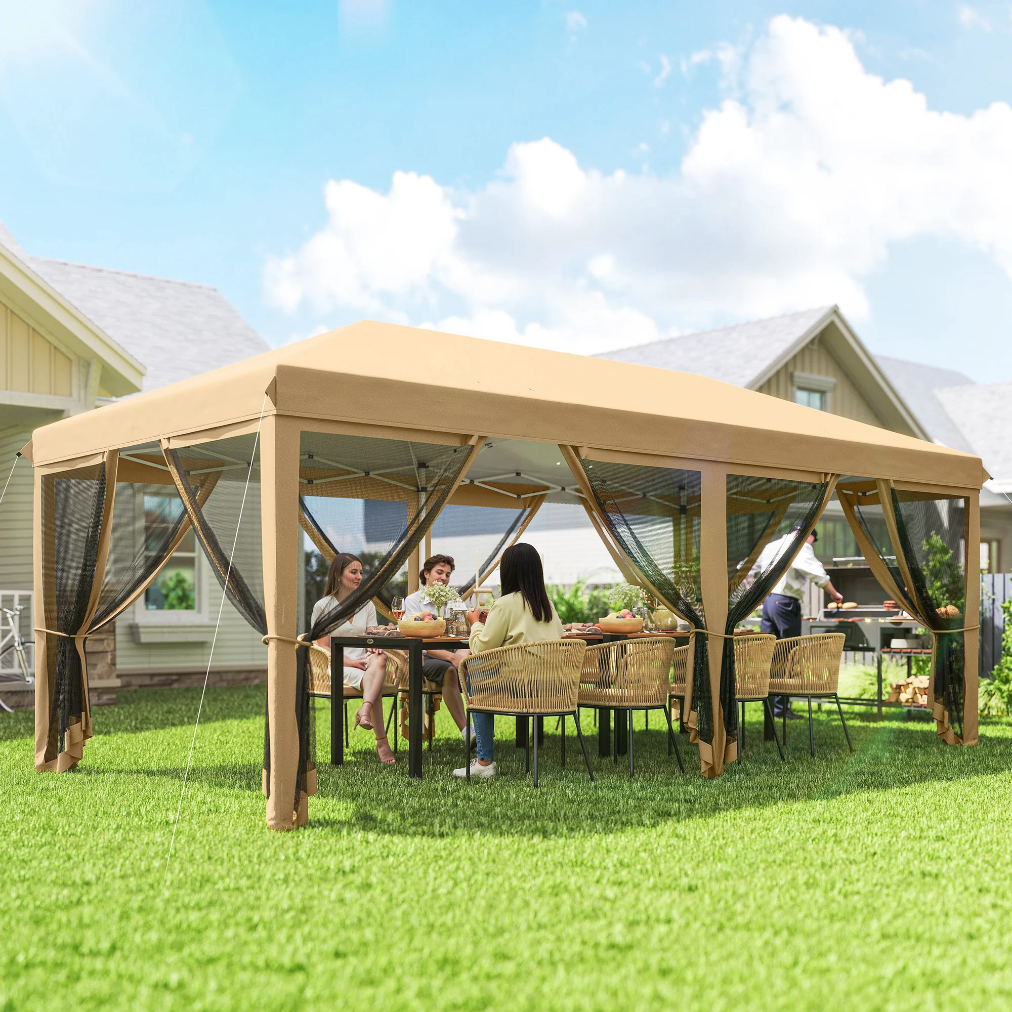 10' x 20' Pop Up Canopy Tent with Netting, Heavy Duty Instant Sun Shelter, Large Tents for Parties with Carry Bag for Outdoor,