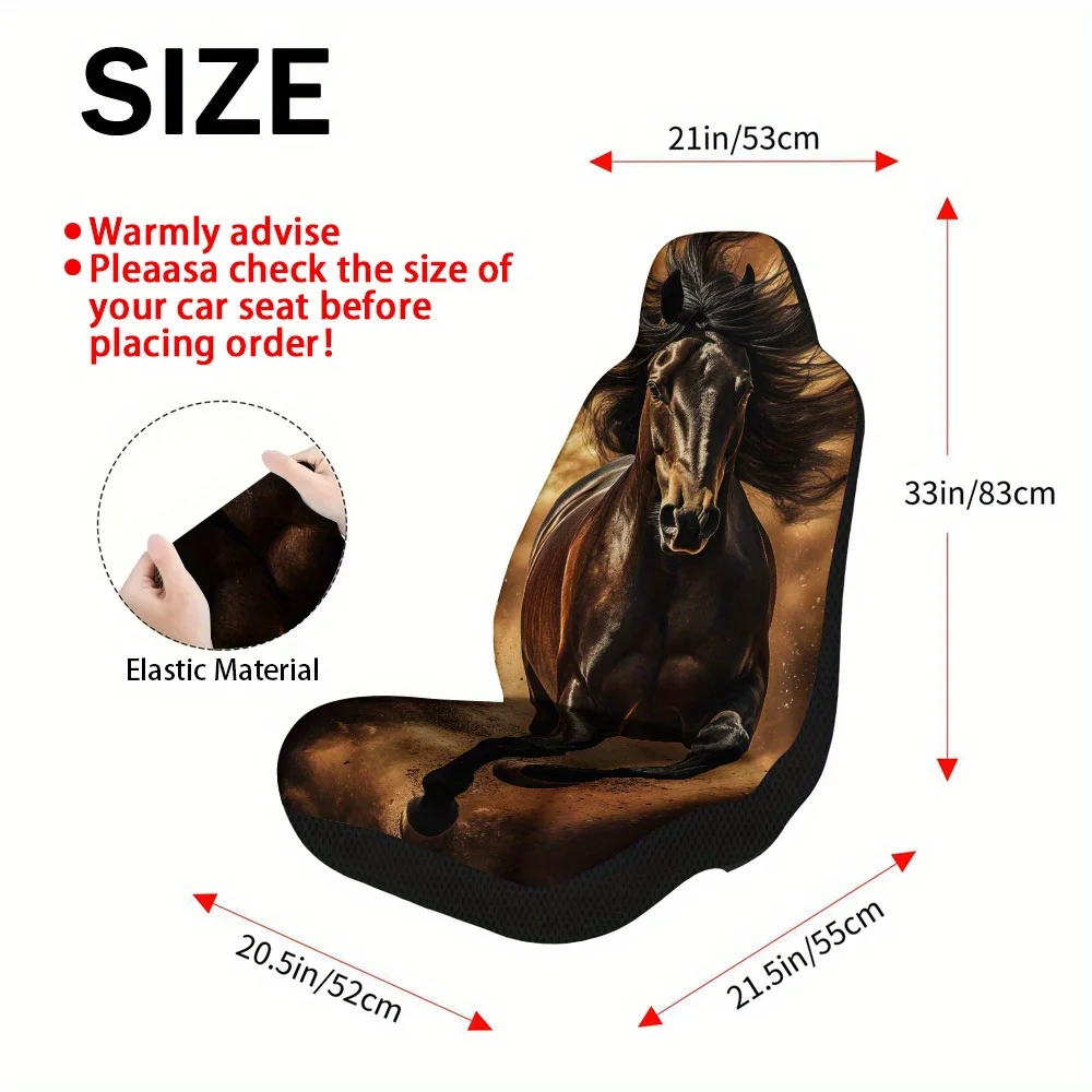 2pcs Majestic Galloping Stallion Car Seat Covers Set - Universal Fit, High-Quality Front Seat Protectors With Durable Polyester