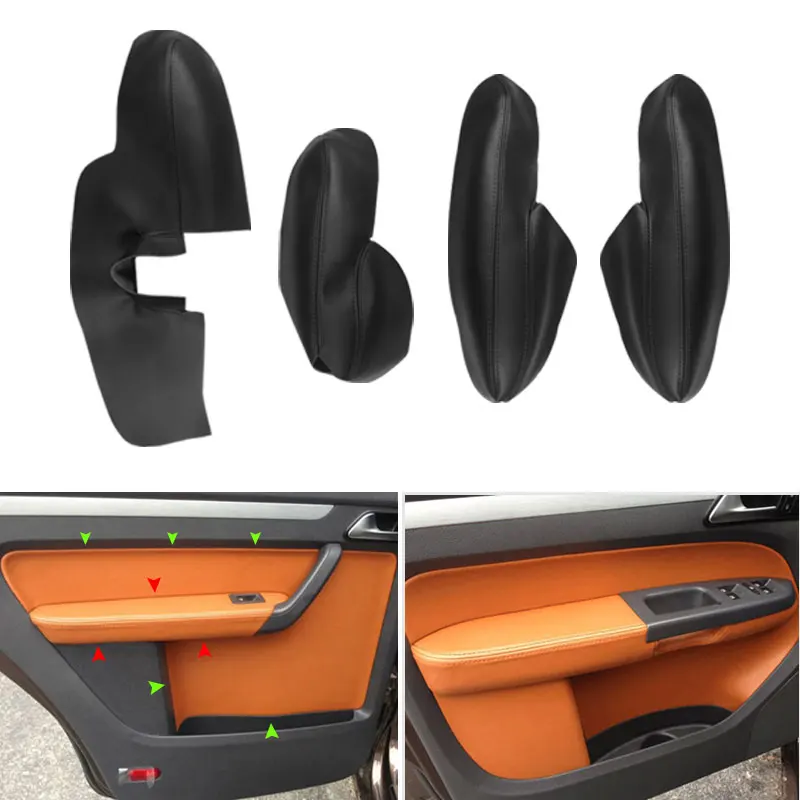 

4pcs Microfiber Leather Interior Door Panel Guards / Door Armrest Cover Protective Trim For VW Touran 2006 2007 2008 2009 - 2015