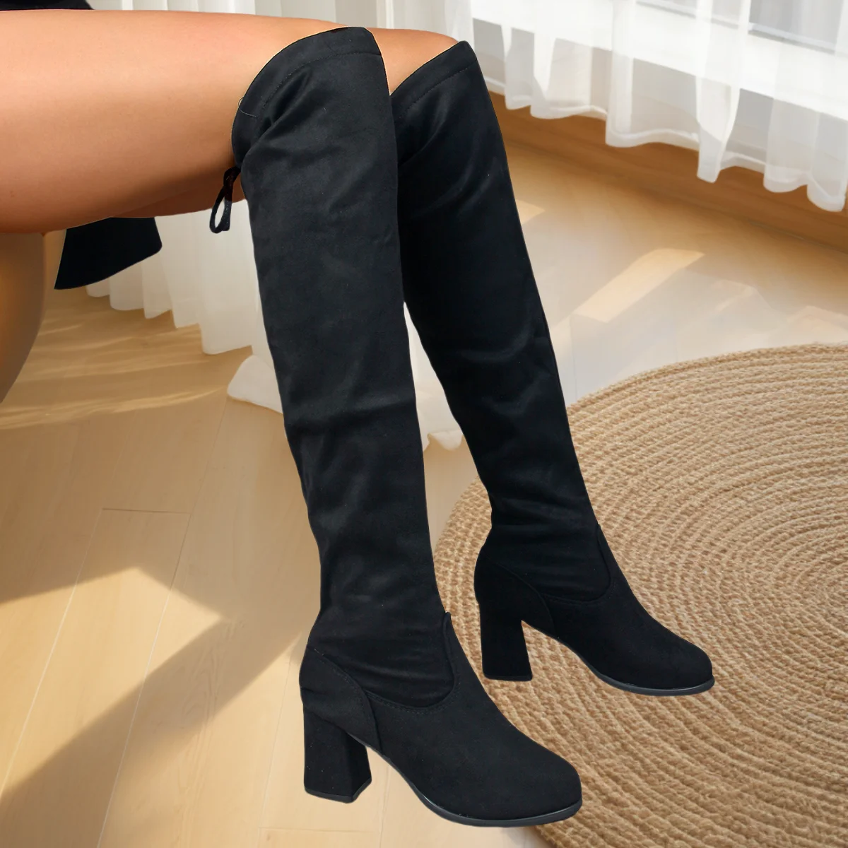 

Warm Solid Color Belted Over-Knee High Heels Women's Boots Outdoor Comfortable Versatile Elegant Shoes