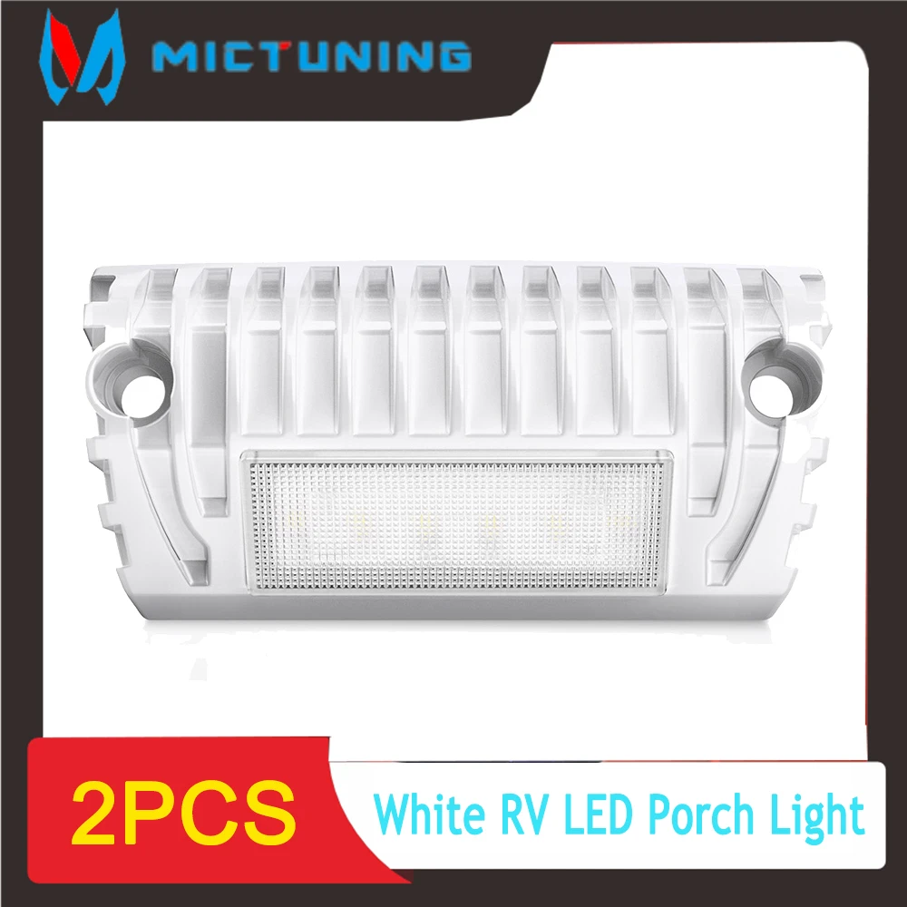 MICTUNING 2-Pack Sleek Modern RV Porch Lights, 750LM 12V White LED Awning Lamp with Wide-Angle Illumination for Safe & Ambient