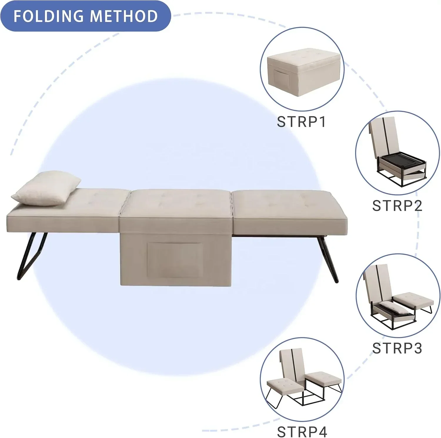 Sofá cadeira cama sofá-cama 4 em 1 otomano dobrável multifuncional com armazenamento corredor chaise lounge