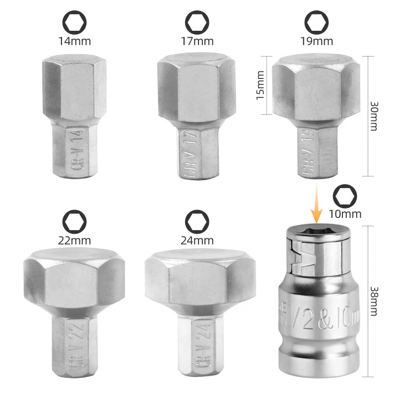 Adaptateur à douille profonde, clé à douille hexagonale, 2,2 à vis, occupation du tournevis 17-19-22-24mm, outils à cliquet, outil à main, perceuse électrique, 1/2 en effet, 6 pièces