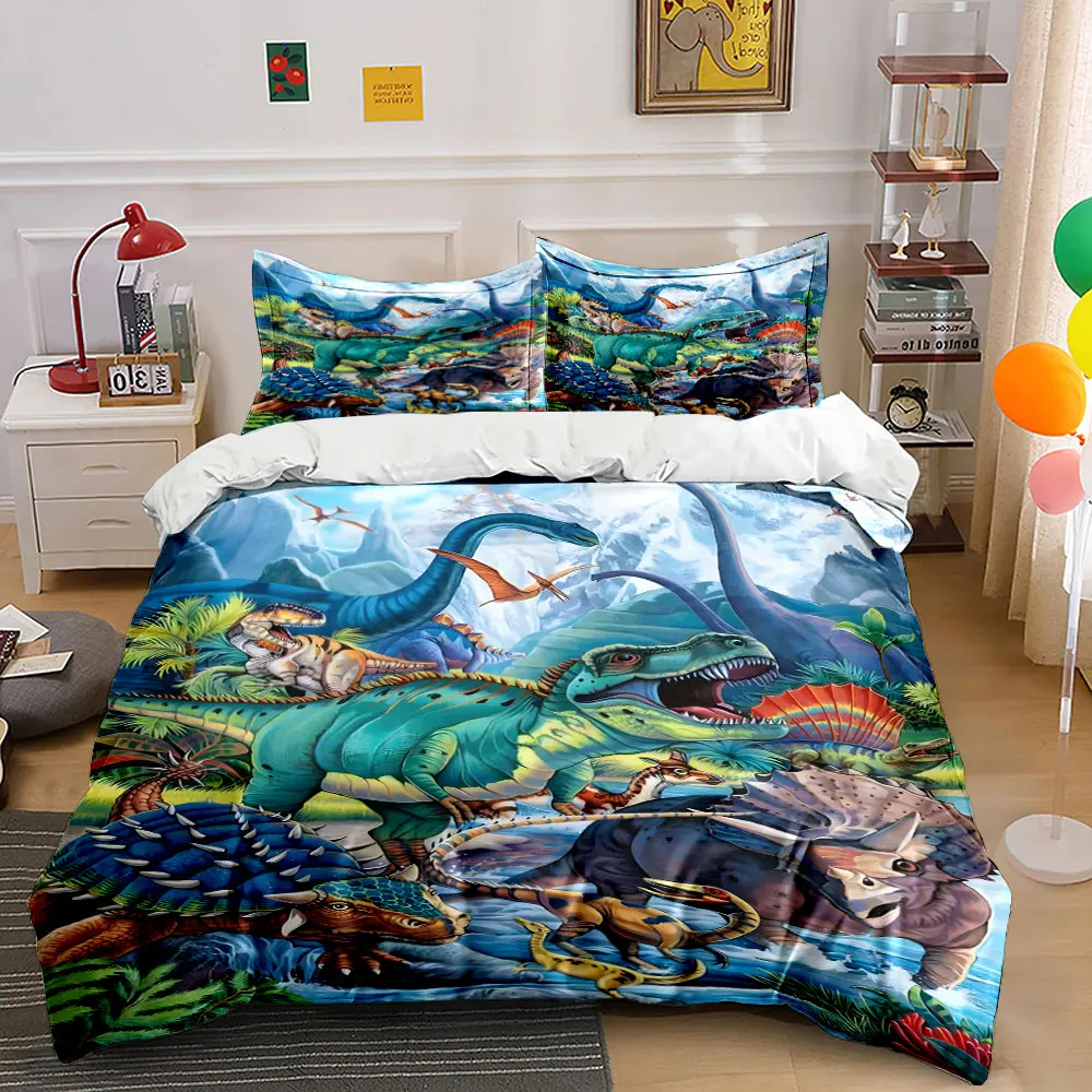

"Colorful Dinosaur Themed Kids Decor" Multiple sizes kid's and adults' bedroom Exquisite 3PC bedding set, gift