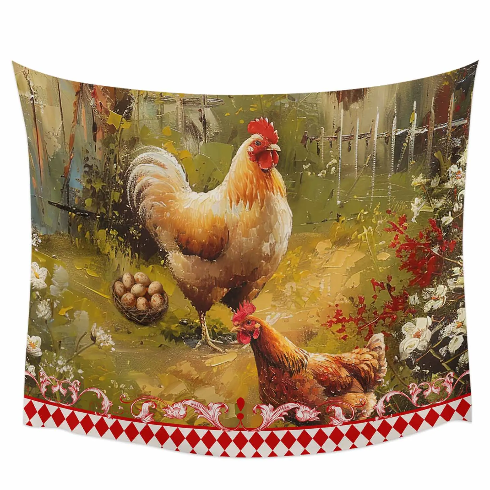 Retro Country Farm Hen Tapestry Wall Hanging Custom Boho Decoration Wall Tapestry Home Decor Hanging Cloth