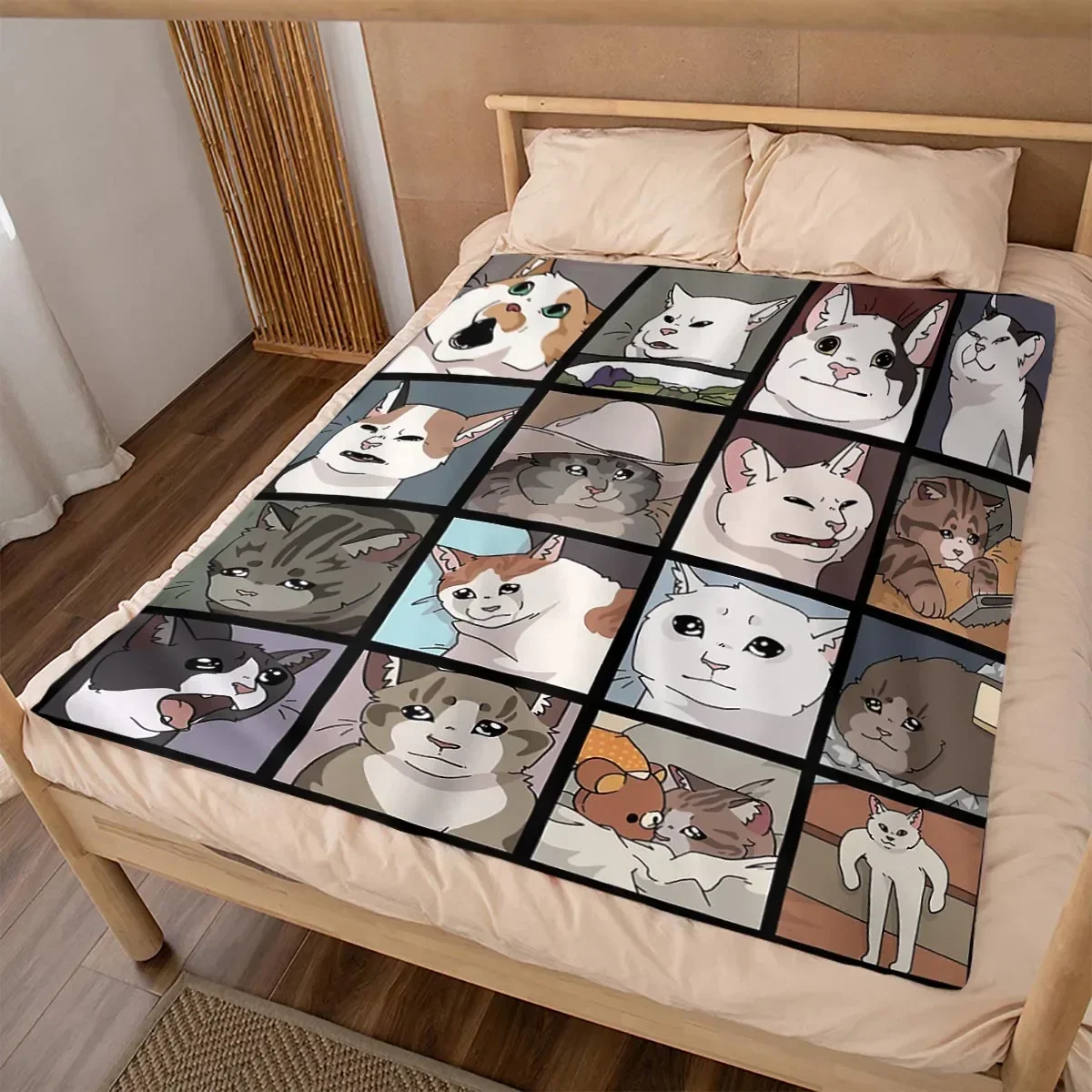 Meme Cat Blankets Flannel Spring/Autumn Cute Funny Multi-function Super Soft Throw Blankets for Bed Travel Bedspread