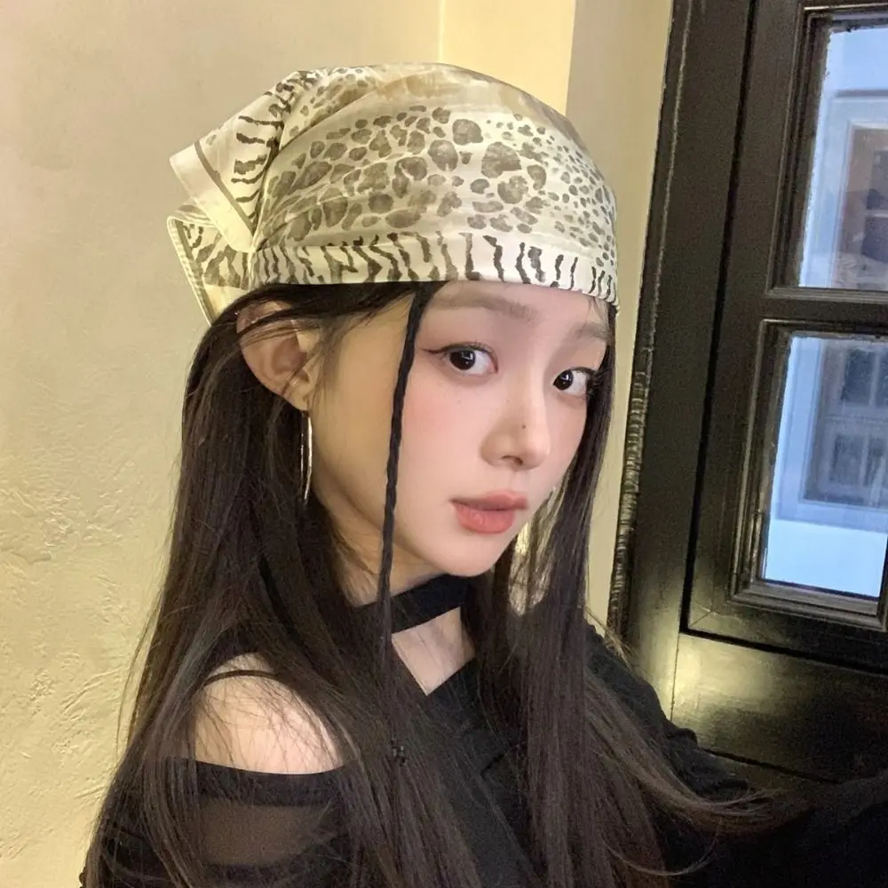 

Exquisite Hip Hop Leopard Print Hair Scarf Square Soft Y2k Print Turban Neckchief Headband Punk Bandana Vacation