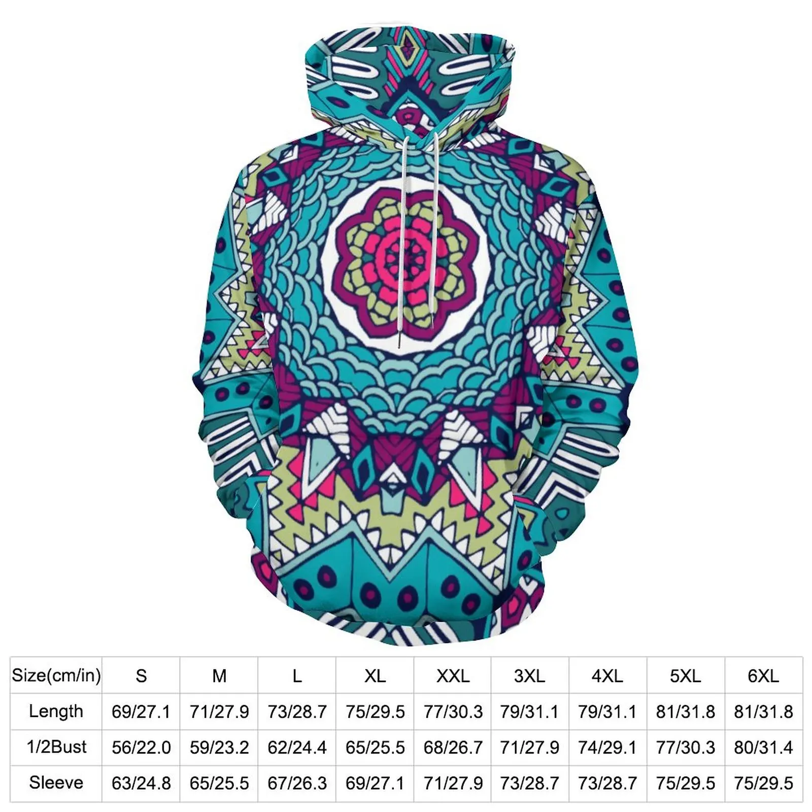 Tribal Print Casual Hoodies Long Sleeve Retro Floral Pretty Hoodie Winter Classic Graphic Oversize Clothing