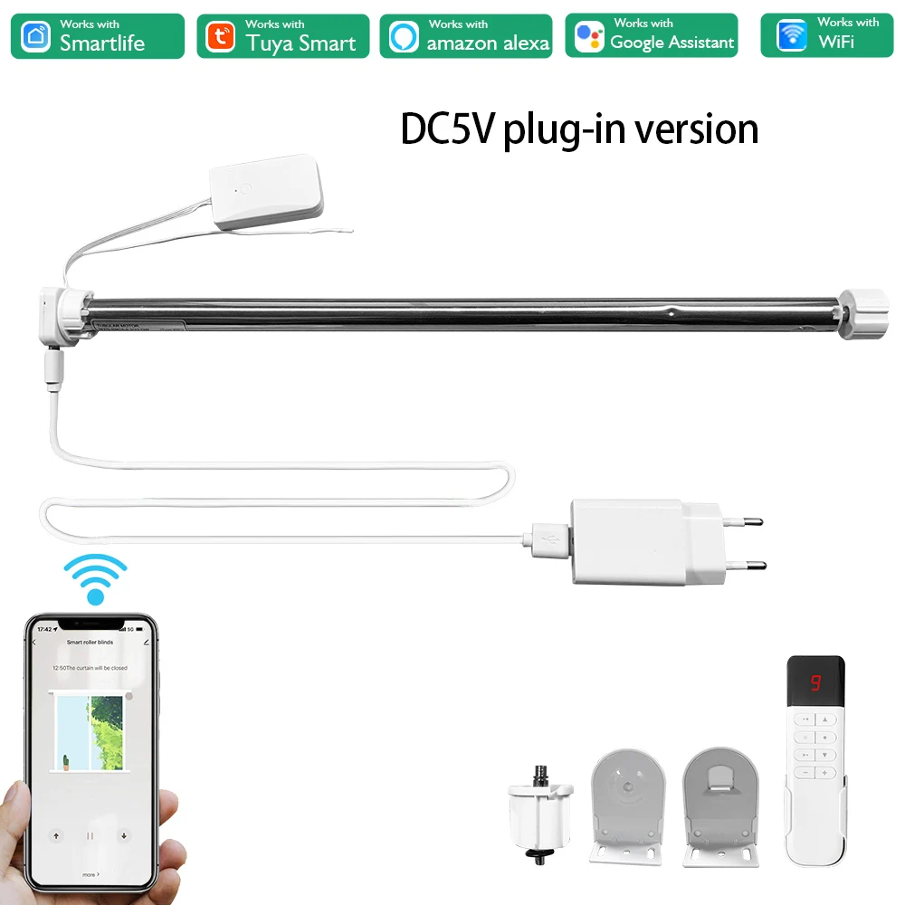 

DC5V Проводной двигатель затвора Tuya Wi-Fi, электрические умные шторы для рулонных штор, подходит для 20 25 28 мм, жалюзи, трубки Alexa