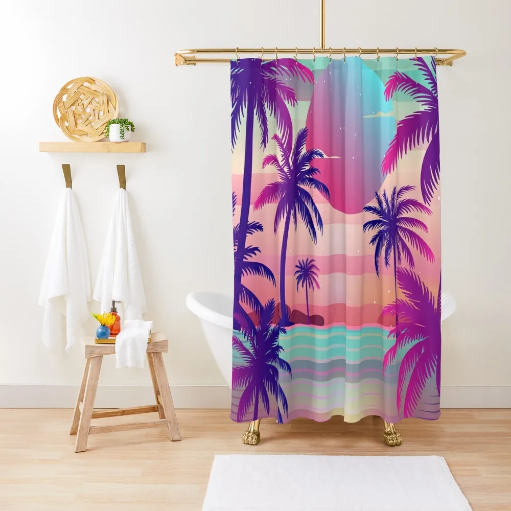 

Sunset Palm Trees Vaporwave Aesthetic Shower Curtain For Bathroom Shower Shower For Bathroom Anime Bathroom Curtain