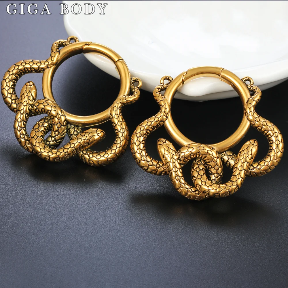 Giga 2PCS 8mm Cool Snake Ear Weights Hangers Plugs Expander Stainless Steel Piercing Earrings Women Man Fashion Jewelry Gift