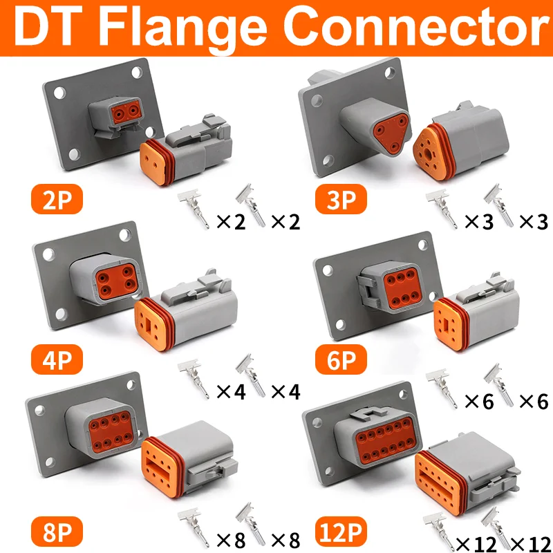 10/50/100 Sets Deutsch DT Waterproof Connector DT04/06-2/4/6/8P-L012 Amphenol Genuine Car Wiring Plug With Fixed Flange