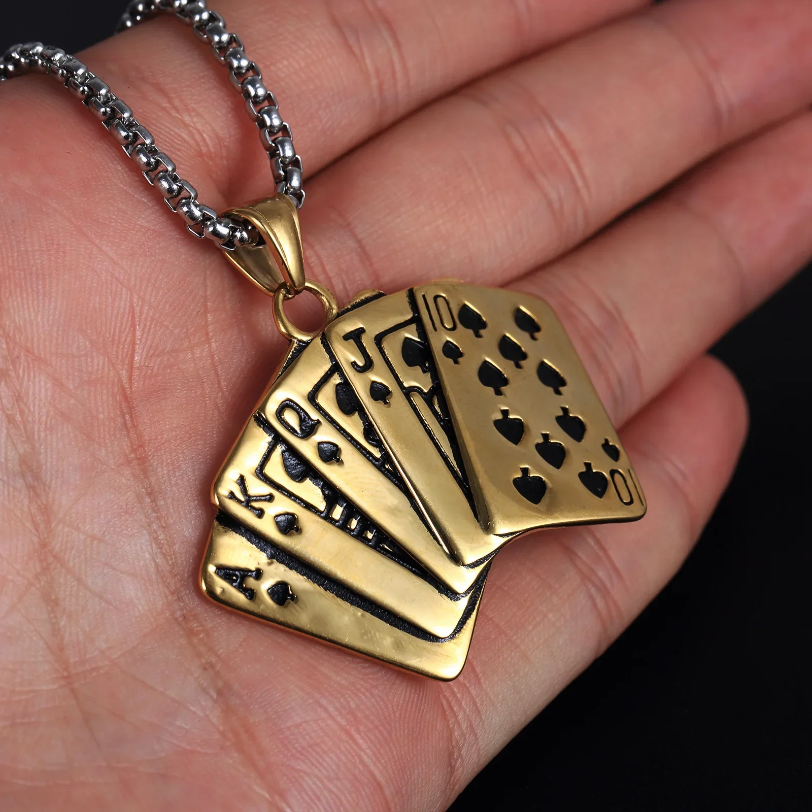 New Poker Men's Necklaces Geometric Play Card Pendant Stainless Steel Lucky Jewelry Gift for Men Him Father