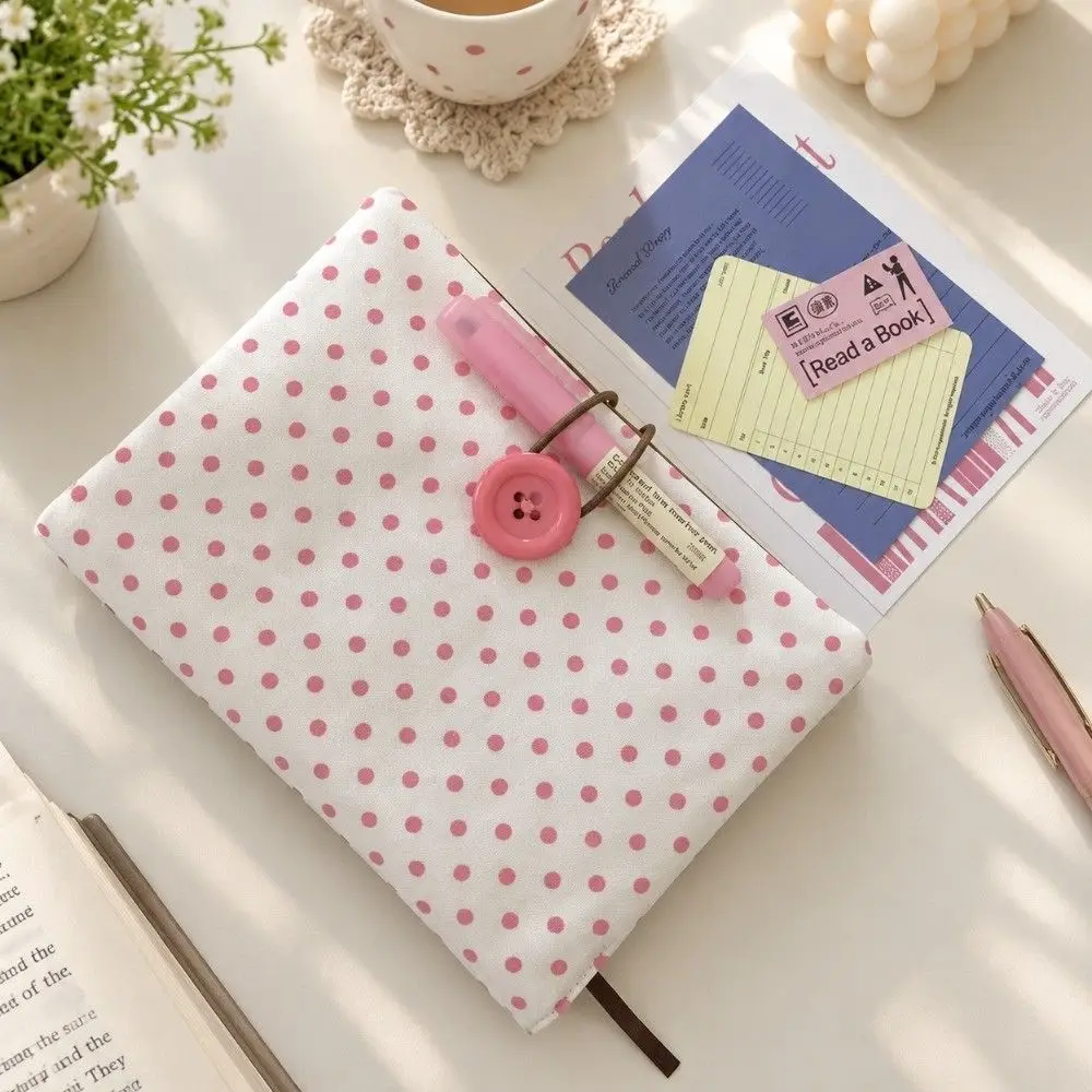 New Lightweight Book Cover Polka Dot Button Closure Notebook Jacket Cloth Fabric Diary Cover Journal Writing