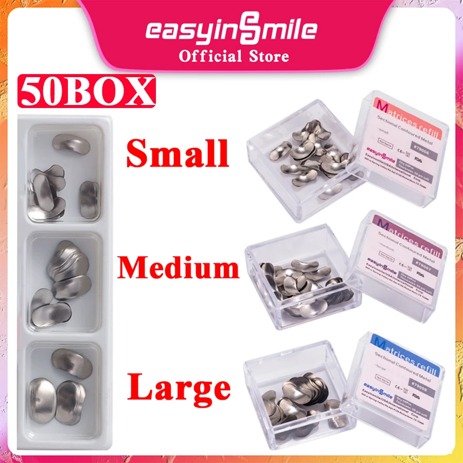 50Box Easyinmsile Dental Sectional Contoured Matrices Refill Matrix Band Wedges Metal Stainless Steel High Quality