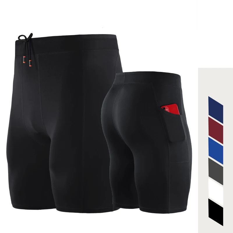 Compression Gym Men's Shorts Side Pocket Running Sportswear Tights Summer Training Quick Dry Fitness Short Pant Jogger Workout