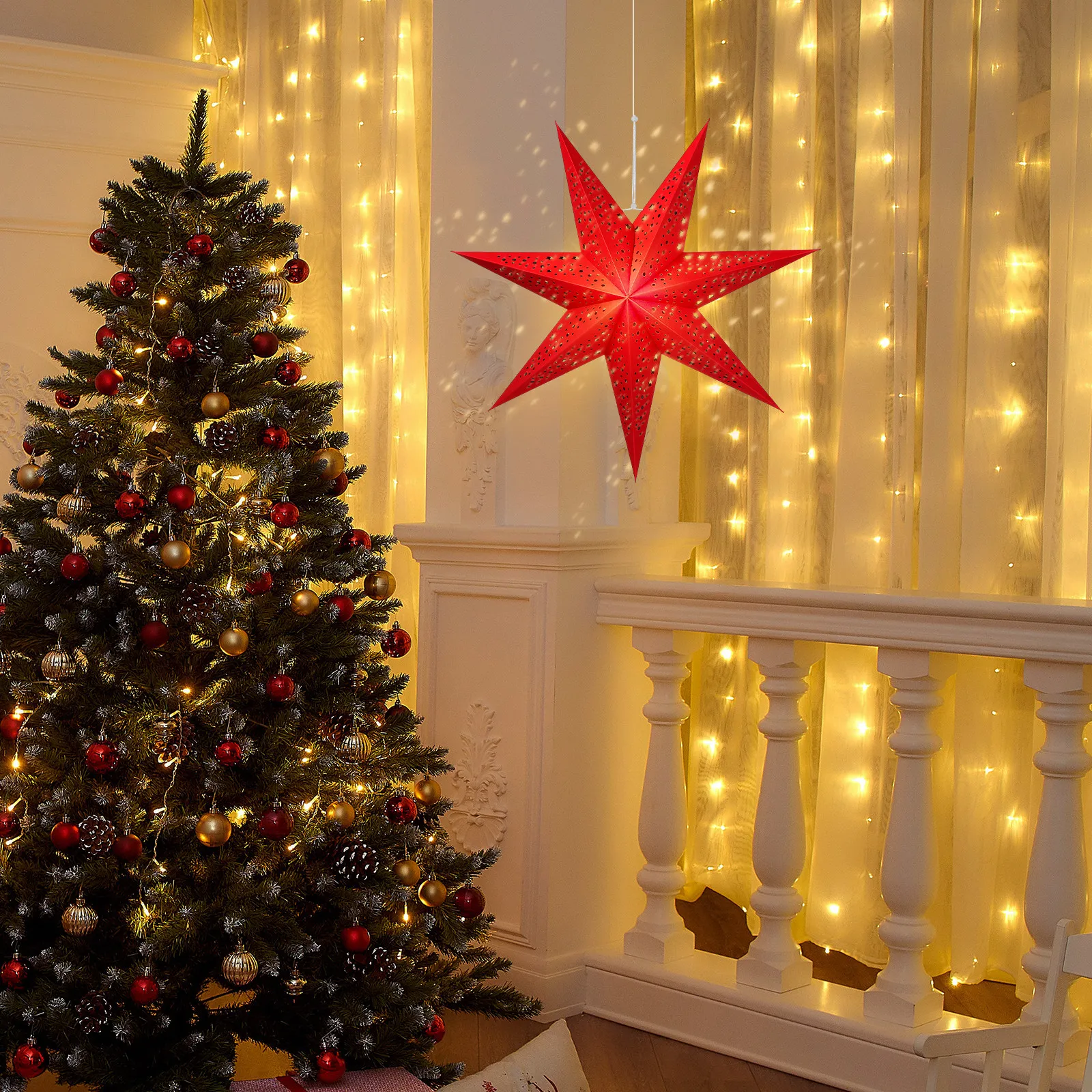 

Набор из 3-х абажуров в форме семиконечной звезды, креативный рождественский декоративный потолочный подвесной светильник, уникальный дизайн, бумажный абажур-фонарь в форме звезды