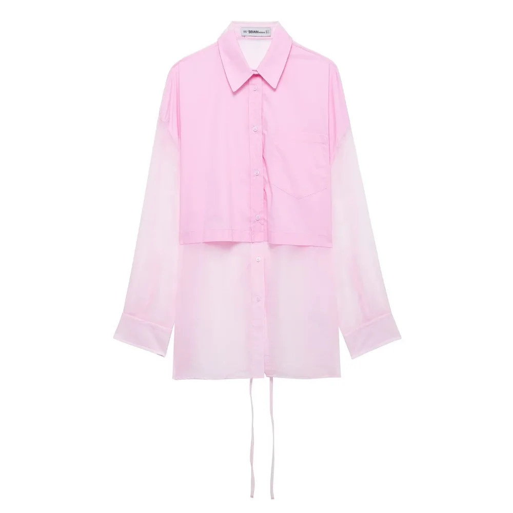 

UNIZERA women's loose fitting top with collar long sleeves patchwork button ties spring and summer new fashion shirt