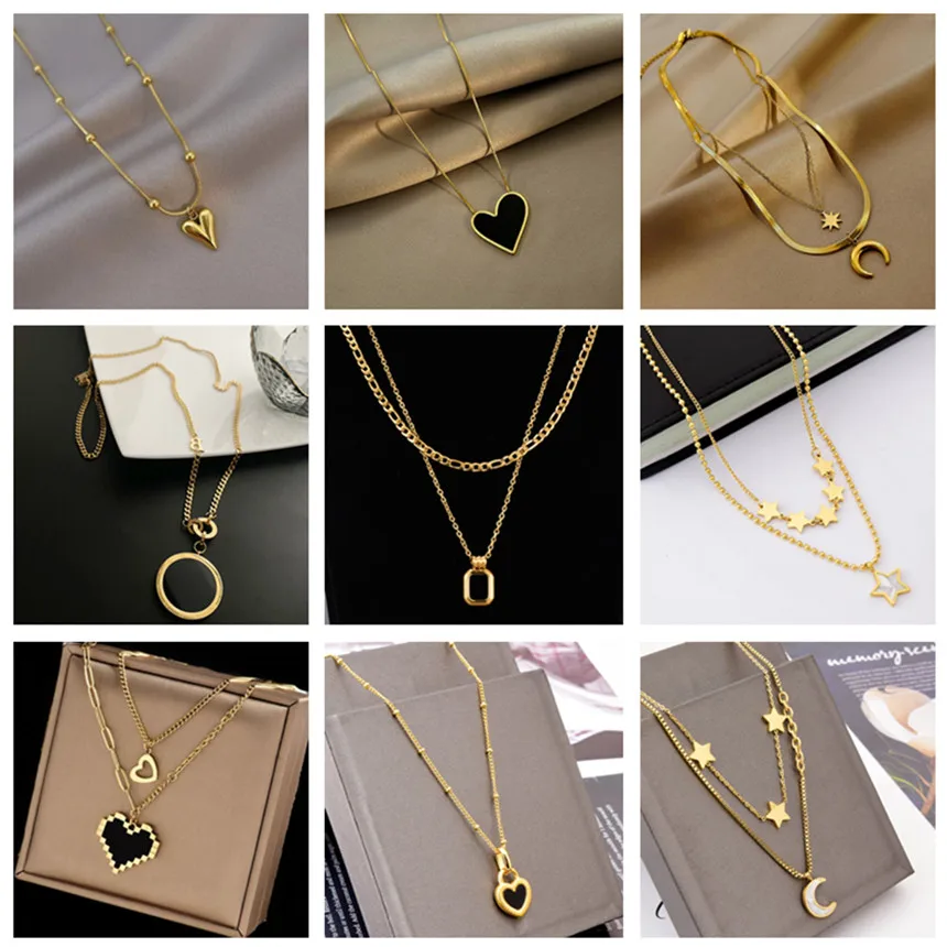 316L Stainless Steel 15 Multiple Different Styles Geometry Pendant Charm Chain Necklaces For Women Fashion Fine Jewelry Gifts