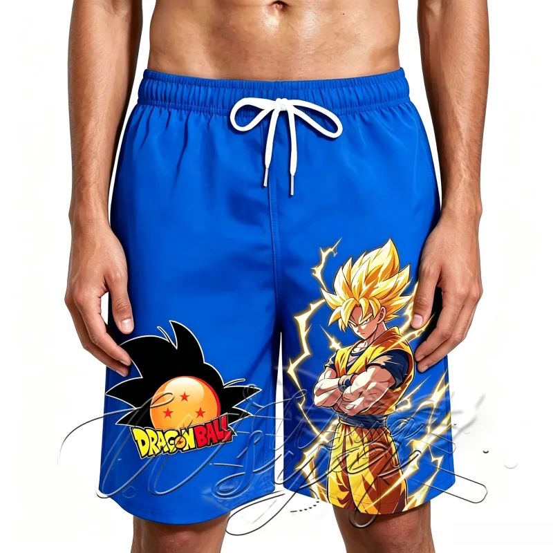 Unisex Summer Quick Dry Basketball Shorts Anime Super Saiyan Goku Lightning Dragon Ball Print Running Beach Shorts for Men Women