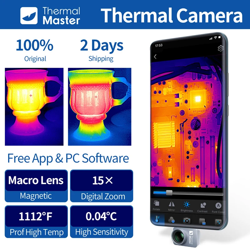 P2pro Thermal Camera 256×192 Water Leak Detection Infrared Thermal Imaging Camera Android and iPhone version