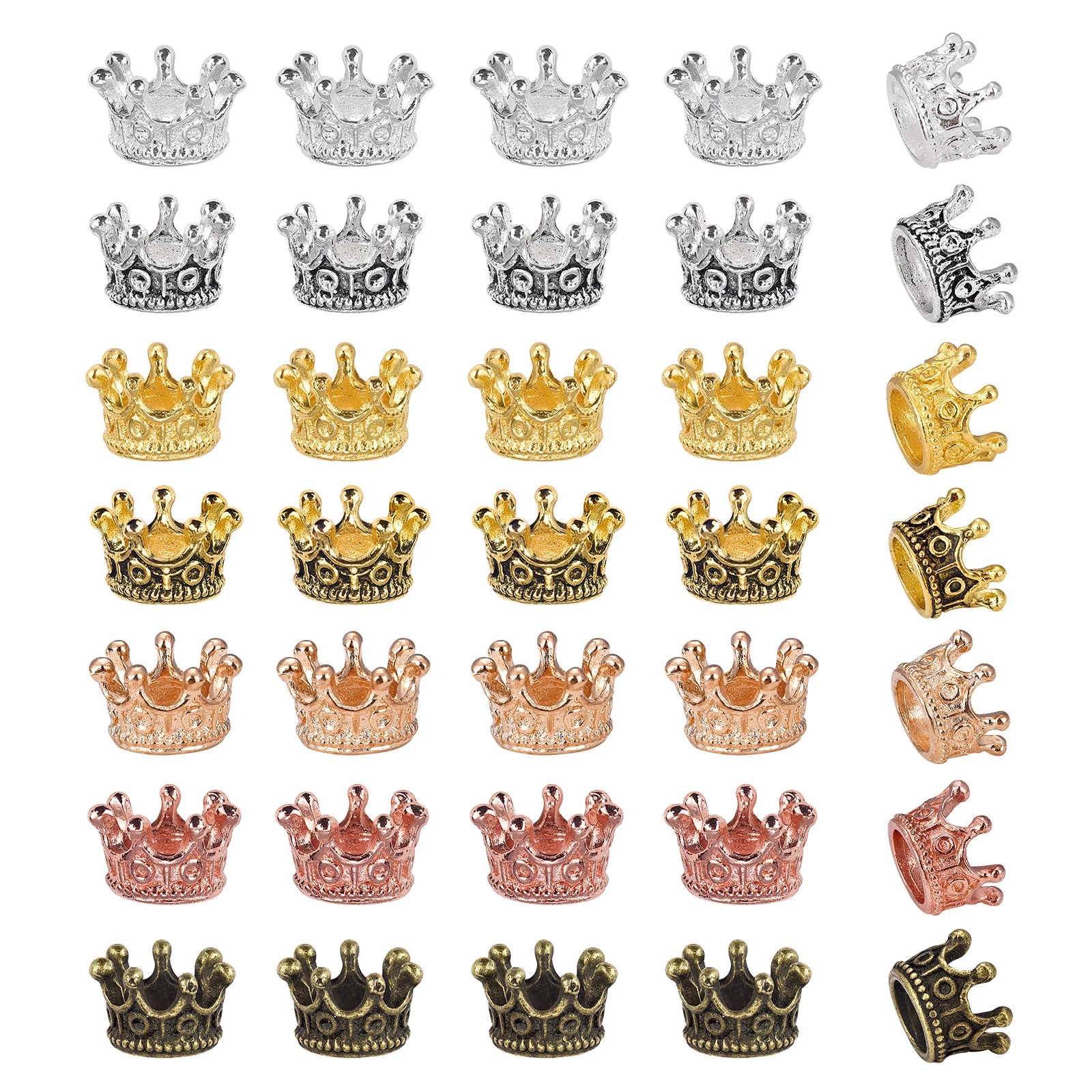 10/20pcs Metal Crown Beads 7 Colors Vintage Crown Charm Beads For DIY Bracelet Jewelry Making Loose Alloy Spacer Beads 7x10mm