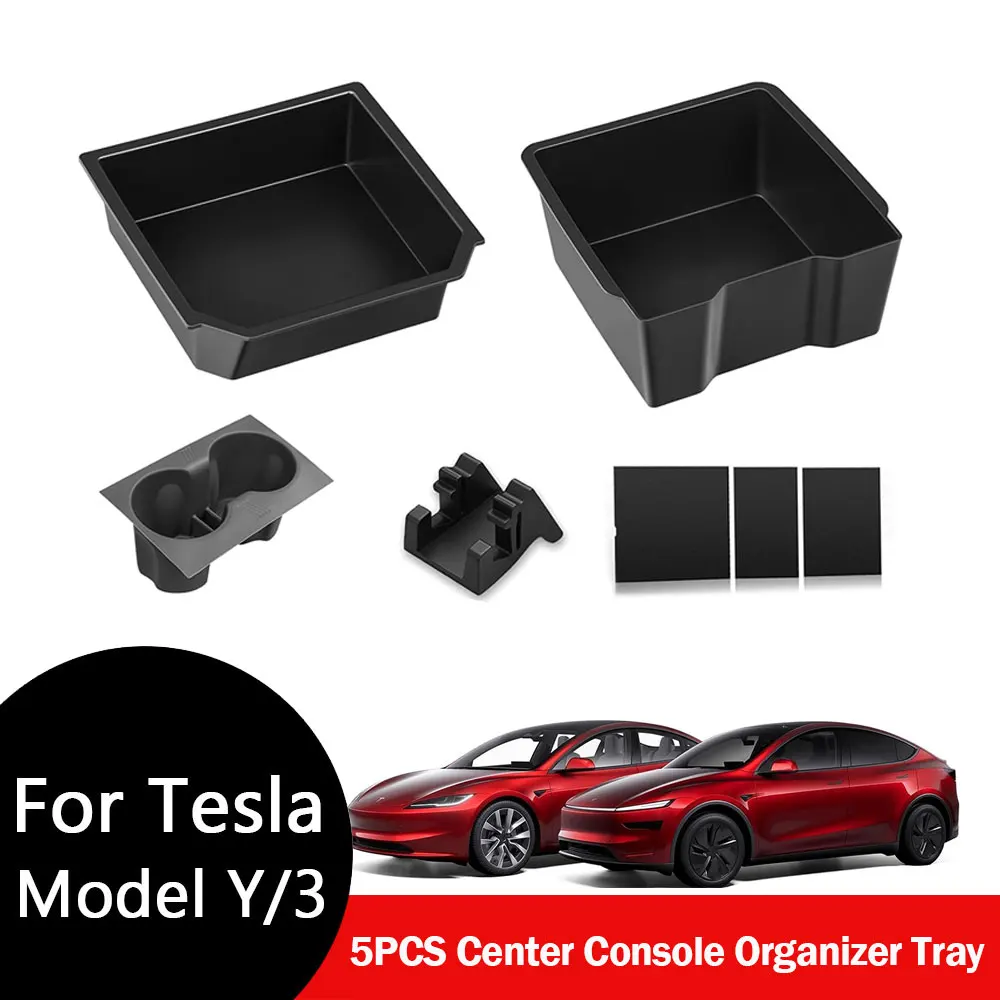 

5PCS Center Console Organizer Tray For Tesla Model Y 2026 Model 3 Cup Holder Phone Holder Console Electrostatic adsorption Cove