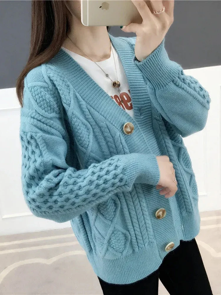 Winter Fall Mid Length Sweater Cardigan Loose Casual Soft Knitwears Coats Solid Color Woman Malhas Outwears New Long Sleeve Tops