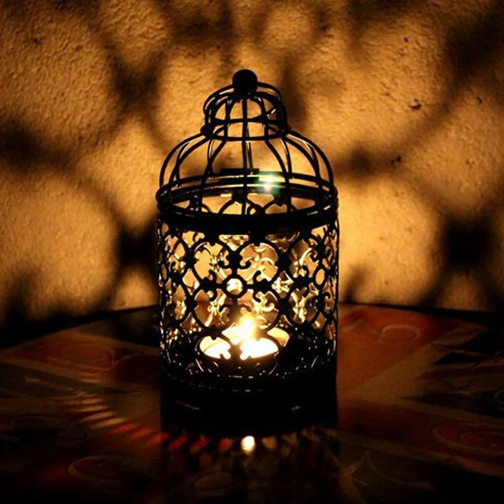 European Retro Iron Candle Holder Brush Gold Decorative Centerpiece Vintage Candle Holder Hanging Metal Hanging Candle Lantern
