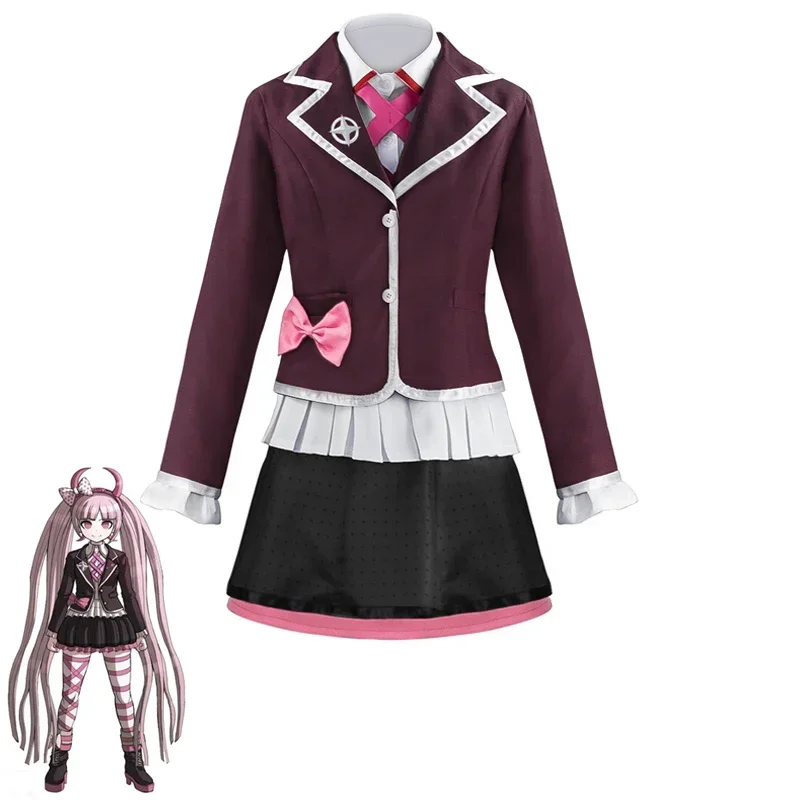 

Danganronpa Utsugi Kotoko Full Cosplay Costume Set with Pink Wig And Demon Headdress for Women