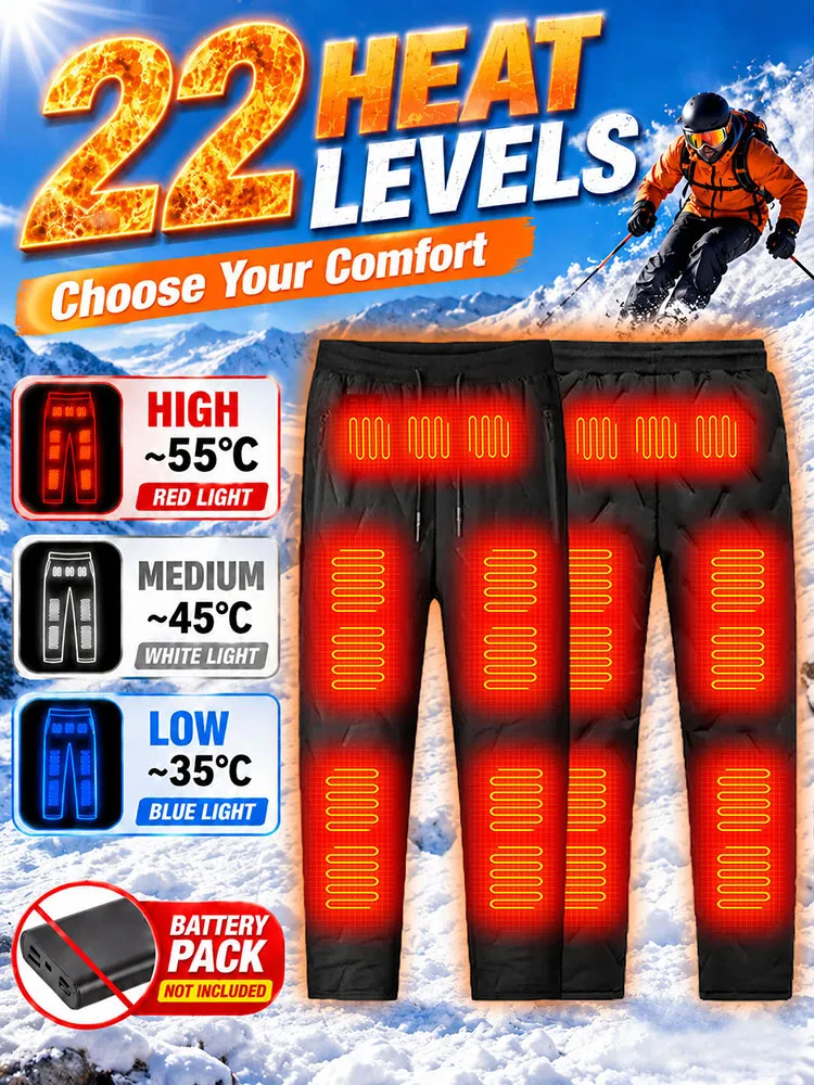 Heated Winter Casual Pants, 22 Heating Zones, 3 Temperature Levels Adjustable, Outdoor Skiing Hiking Camping Thermal Trousers