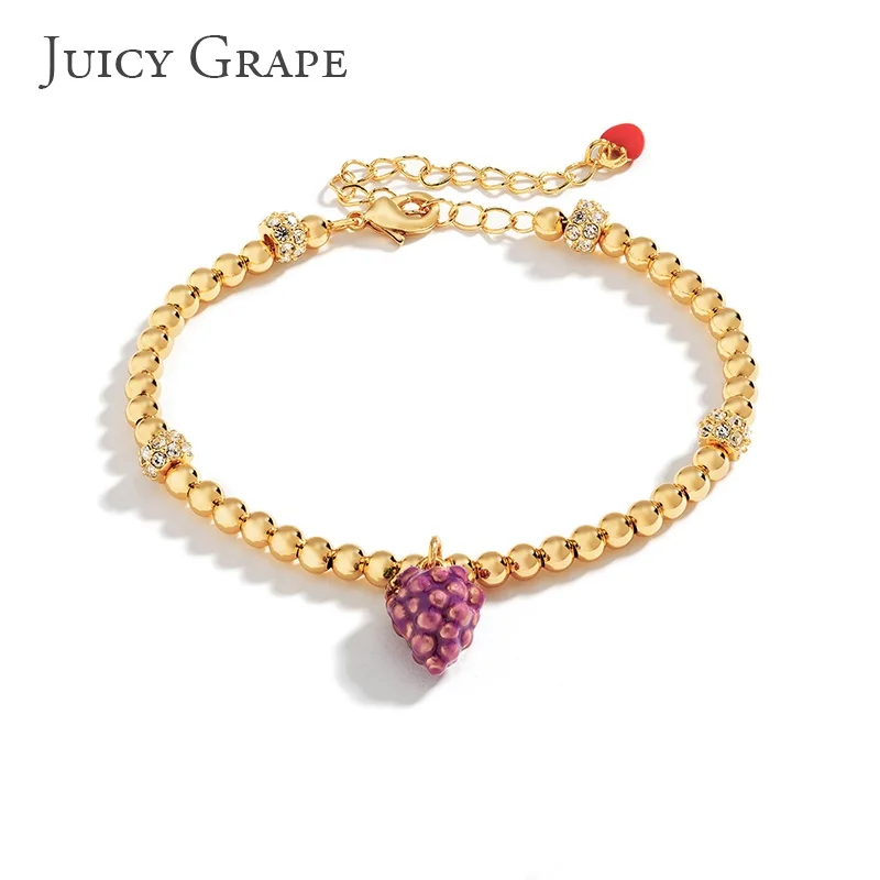 

Juicy Grape Enamel Grapes Bracelet Gold Beads Bracelet Fashion Fruit Bracelet 18ct Gold Plated Luxury Anniversary Party Gift