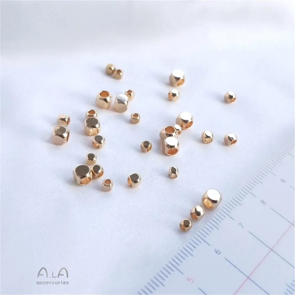 14K Gold Square Beads Separated by Scattered Beads, Cut Into Corners, Handmade Dice, DIY String Jewelry, Bracelets Accessories