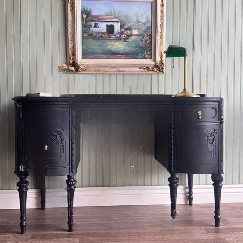 

French retro carved solid wood porch cabinet small apartment living room decorative cabinet household locker birch