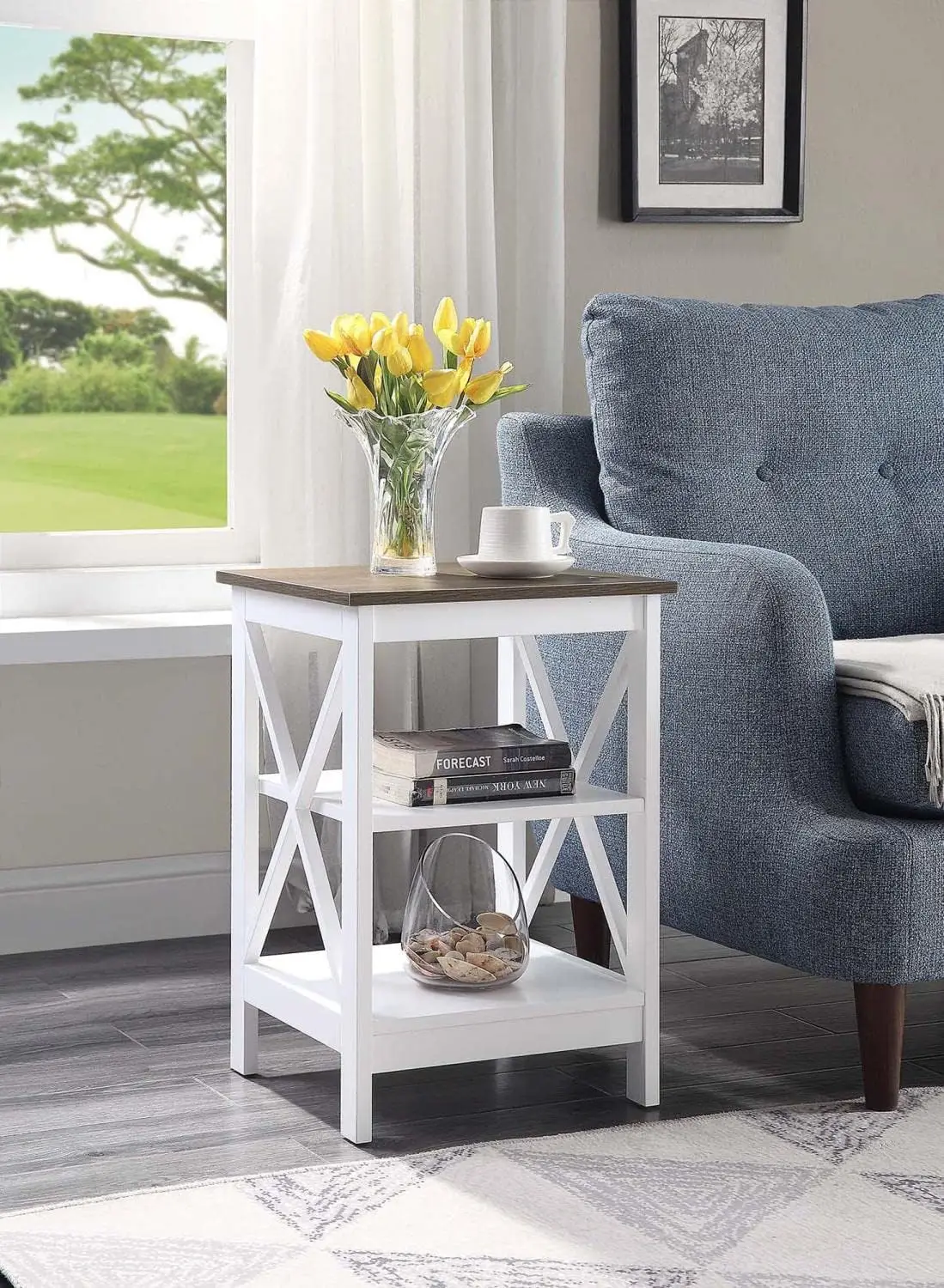 

Convenience Concepts Oxford End Table 15.75"" - Modern Living Room Table With Storage Shelves, Transitional Nightstand Side